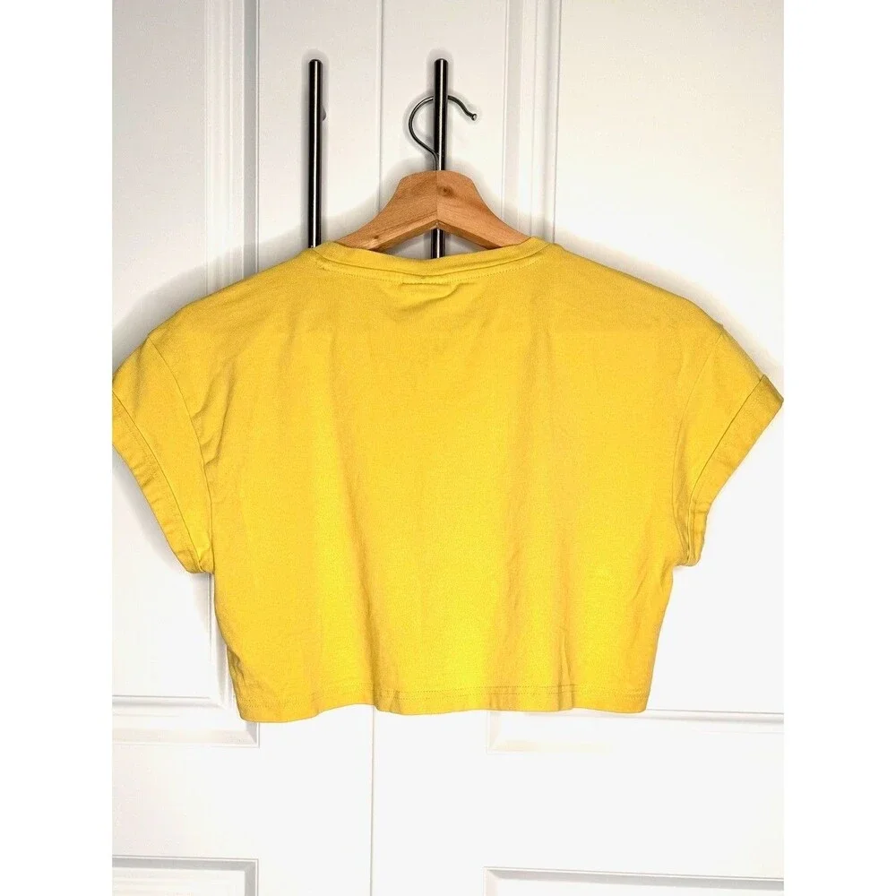 Gymshark Top Womens S Yellow Cropped Spellout Athleisure Gym Yoga Activewear Tee